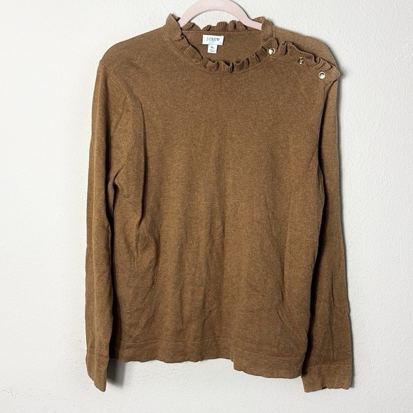 J. Crew Ruffle Neck with Gold Buttons Pullover Sweater 100% Cotton size XL - Picture 1 of 7